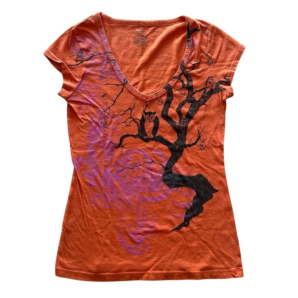 *Y2K V Neck Orange Halloween Baby T-Shirt Size S